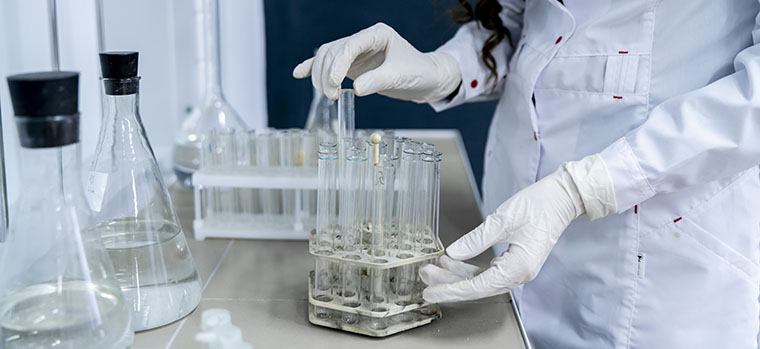 female student in the university, studying at the biology and chemistry department